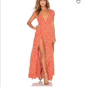 RARE: Tularosa orange polka dot slit maxi dress